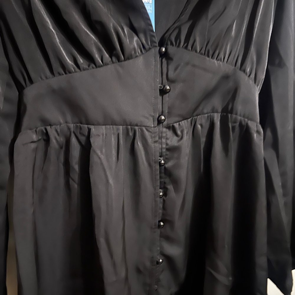 Cupshe Black Long Sleeve V-Neck Mini Dress - Picture 5 of 7